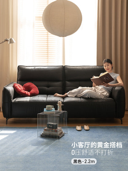 真皮沙发客厅白色三人位沙发意式高靠背黑莓皮沙发