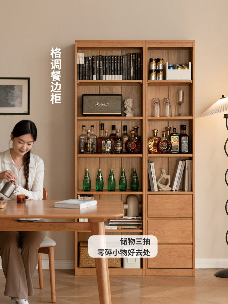实木书柜落地可自由组合满墙书架小户型中古樱桃木展示柜