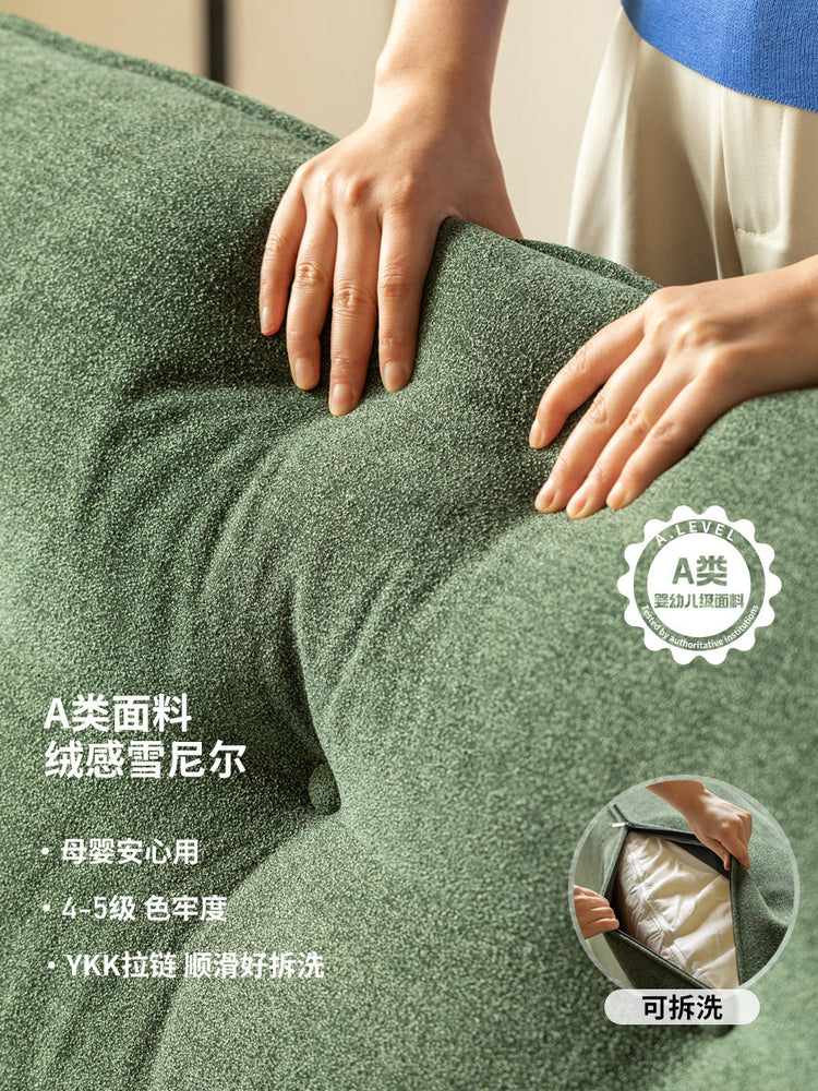实木客厅中古风雪尼尔布艺胡桃色直排沙发