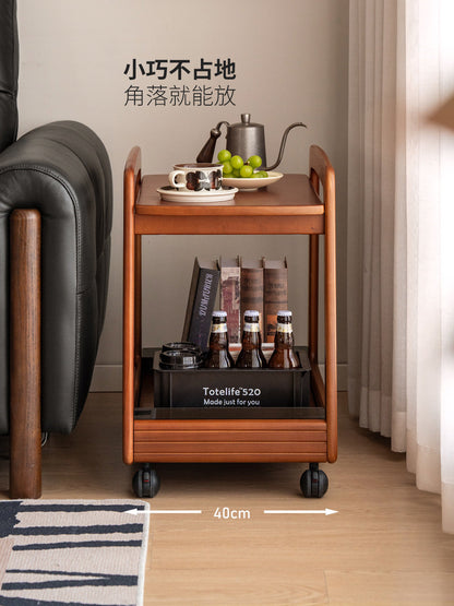 实木边几中古风小茶几双层置物角几客厅小户型移动小推车