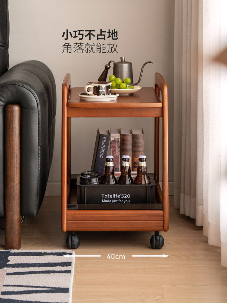 实木边几中古风小茶几双层置物角几客厅小户型移动小推车