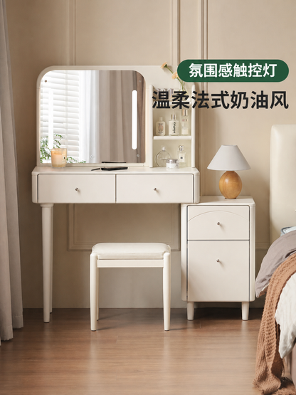 实木化妆桌法式奶油风伸缩化妆台白色多功能斗柜梳妆台