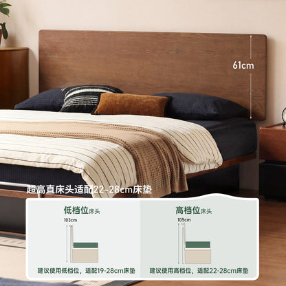 实木床现代简约悬浮床卧室橡木胡桃色大板床箱体床