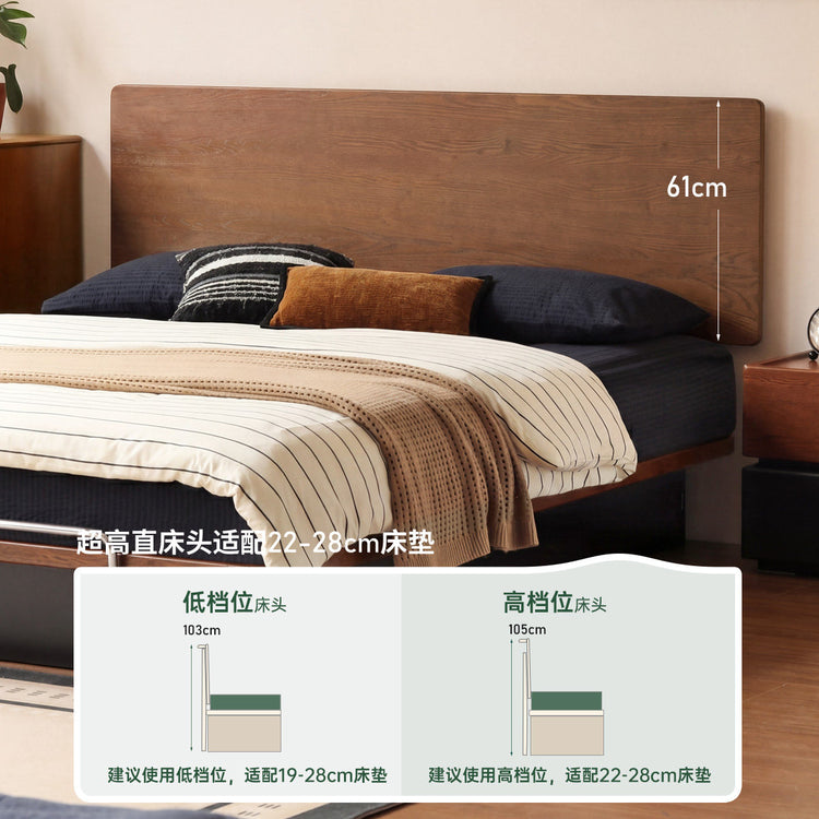 实木床现代简约悬浮床卧室橡木胡桃色大板床箱体床