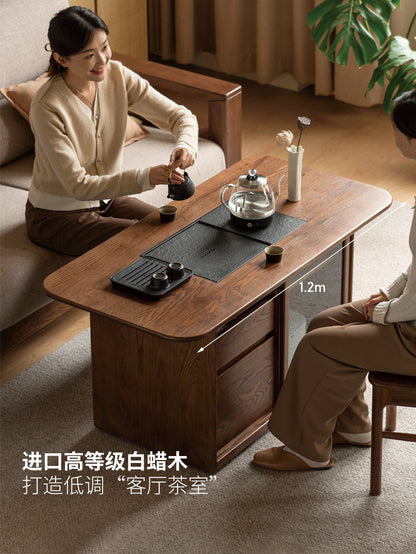 实木高茶几客厅新中式白蜡木茶台小户型移动泡茶一体茶桌