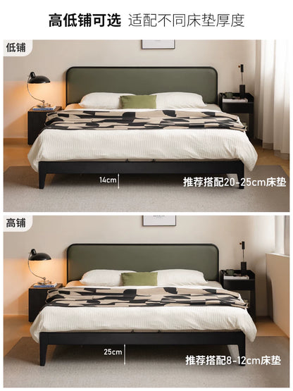 实木床现代简约双人床黑色软靠床卧室小户型齐边床