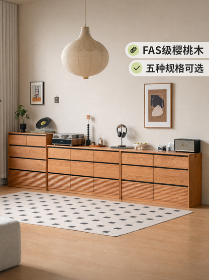 实木斗柜中古风床尾柜卧室樱桃木五边柜简约储物柜