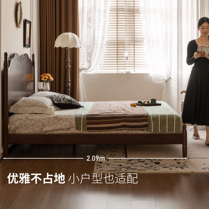 实木床法式复古大板床卧室中古风双人床深胡桃色大床