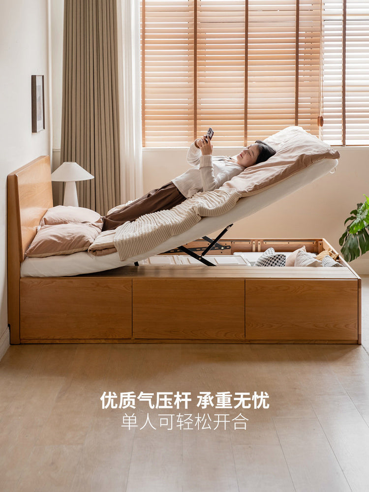 实木床现代简约樱桃木抽屉箱体床卧室气压储物高箱床
