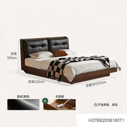 实木床真皮软包床简约黑胡桃木双人床卧室轻奢大床
