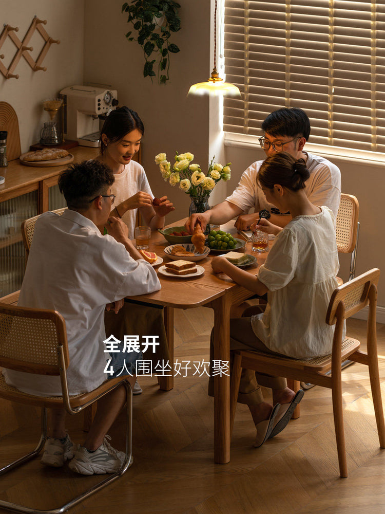 实木折叠餐桌吃饭桌子小户型可伸缩饭桌一桌四椅组合