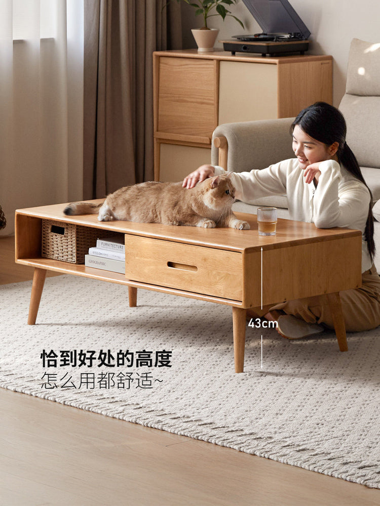 实木茶几客厅现代简约长方向茶台小户型带抽储物茶桌