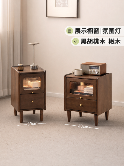 实木床头柜简约复古夹缝床边柜黑胡桃木小户型超窄收纳柜