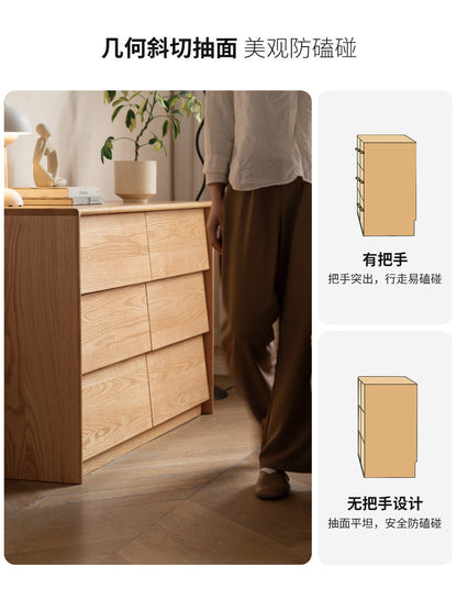 实木斗柜卧室五斗柜简约橡木储物柜家居收纳柜斜抽面边柜
