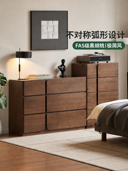 实木斗柜意式轻奢斗橱卧室黑胡桃木边柜床尾储物柜