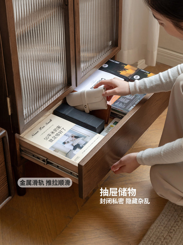 实木边柜客厅现代简约收纳储物柜橡木胡桃色靠墙书柜