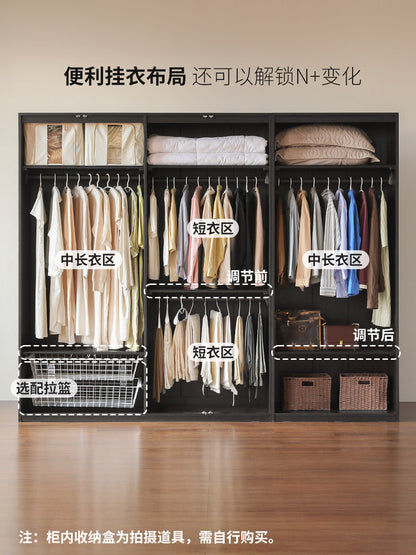 实木衣柜现代简约黑色衣橱卧室开门储物柜带灯落地柜