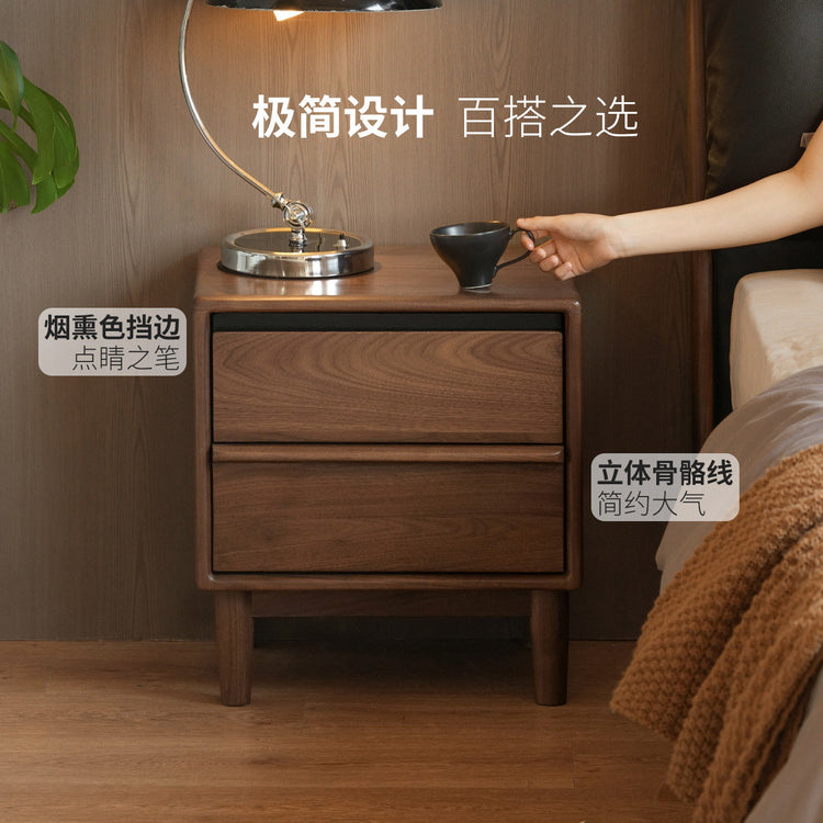 实木床头柜意式轻奢储物柜卧室黑胡桃木收纳柜小柜子
