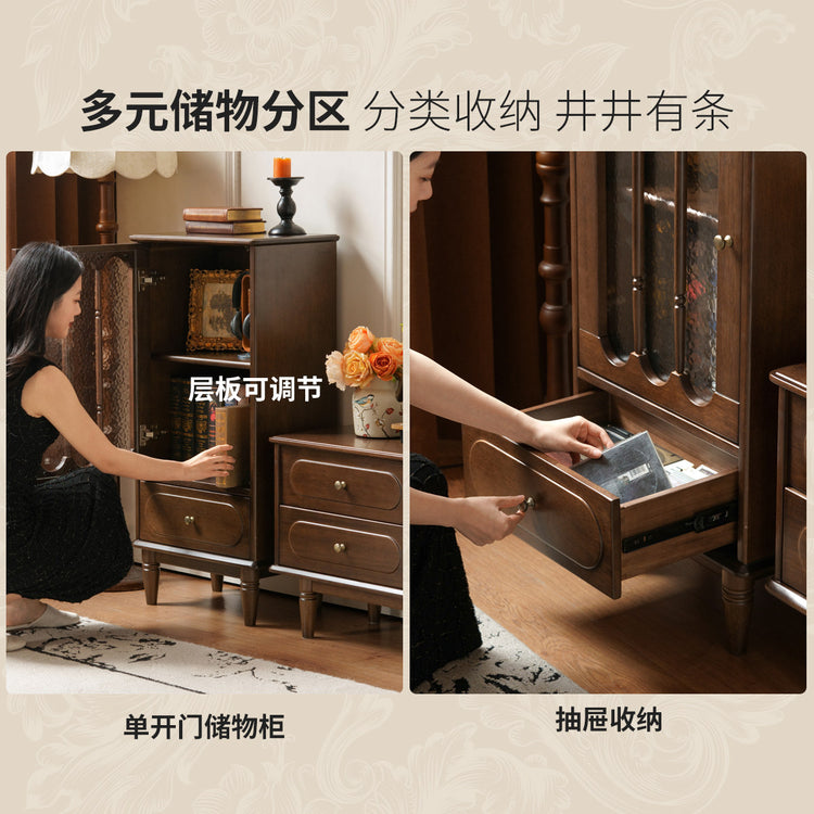 实木边柜客厅法式复古收纳储物胡桃色组合电视柜立柜
