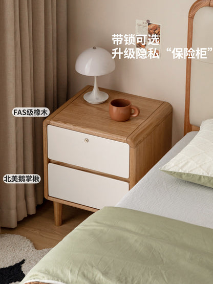 实木床头柜原木风带锁床边柜简约橡木小柜子卧室储物柜