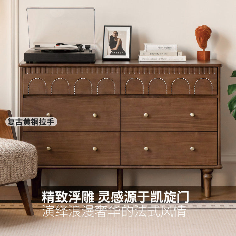 实木斗柜法式复古黑胡桃木收纳柜边柜卧室床边储物柜