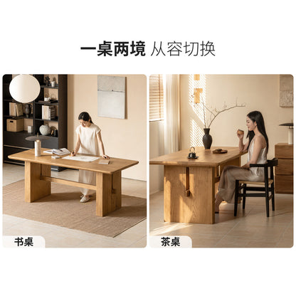 实木餐桌原木整厚大板桌侘寂风餐厅吃饭桌长桌工作台