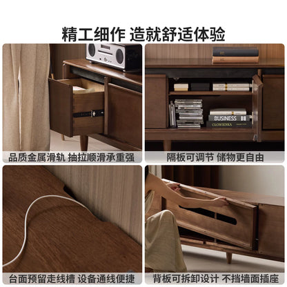实木电视柜骨骼线胡桃色收纳储物柜客厅电视机柜