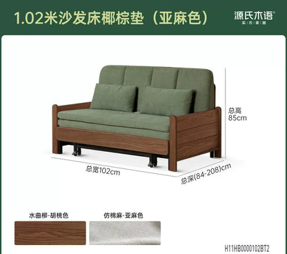 实木沙发床客厅现代简约坐卧两用橡木胡桃色折叠沙发