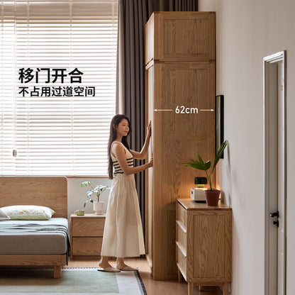 实木衣柜卧室推拉门衣橱白蜡木原木风靠墙落地储物柜