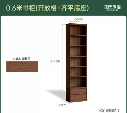 实木书柜一体整墙书房橡木卡座储物柜胡桃色落地书架