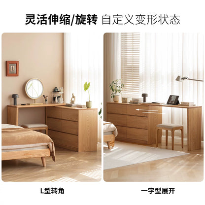 卧室斗柜梳妆台电脑桌一体床尾转角化妆台日式原木化妆桌