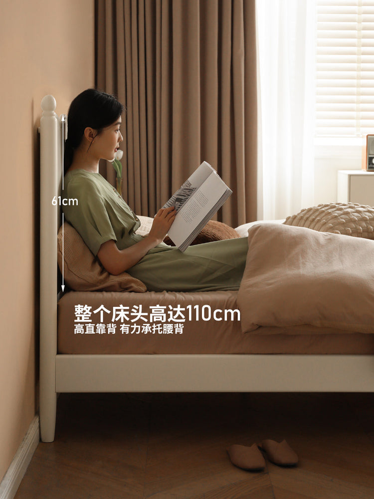 实木床法式奶油风双人床卧室简约白色床家居1.8米大板床