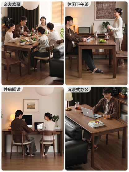 实木餐桌黑胡桃木餐厅原木大板桌复古中古长方形桌子