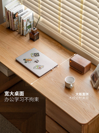 实木书桌现代简约书柜一体学习桌橡木书房组合办公桌