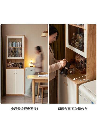 实木组合书柜原木奶油风靠墙储物收纳柜橡木落地书架