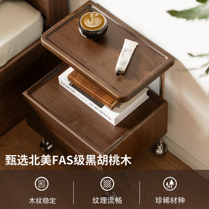 实木床头柜现代简约可移动储物柜卧室黑胡桃木边几