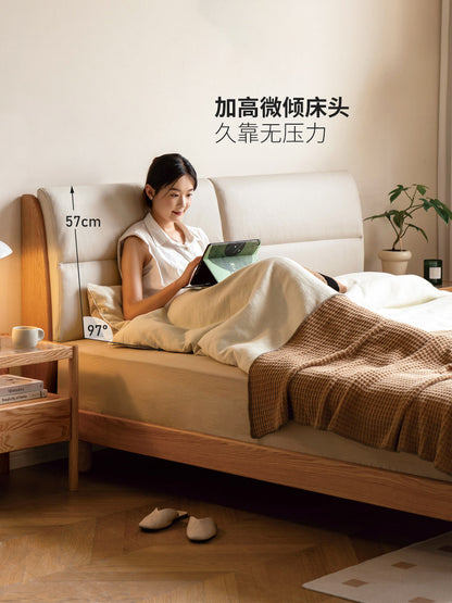 全实木床双人床现代简约主卧大床小户型齐边橡木软靠床