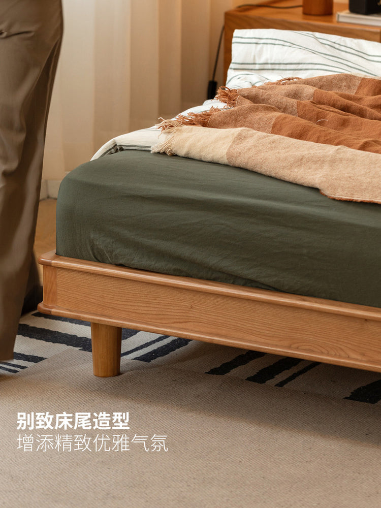 实木床复古樱桃木软靠床多功能双人床卧室中古大床