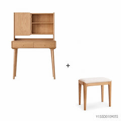 [55-Day Pre-order] Solid Wood Vanity Table with Mirror Cover, Minimalist Dressing Table with Integrated Storage Cabinet, Wooden Makeup Desk for Bedroom