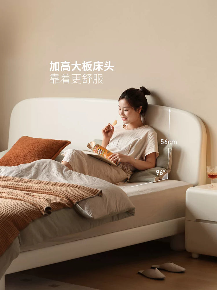实木床法式奶油风卧室大板床现代简约双人床白色悬浮大床