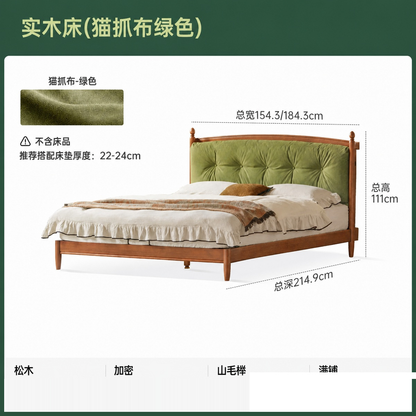 实木床法式复古软包床卧室大床中古真皮床冬夏两用双人床