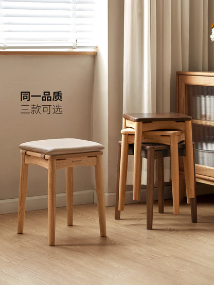 实木方凳餐厅现代简约软包凳橡木堆叠凳原木休闲凳子