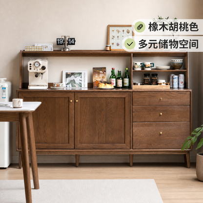 实木餐边柜现代餐厅橡木储物柜简约带上架收纳柜子