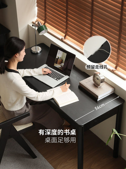 实木书桌现代简约书房办公桌橡木黑色电脑桌靠墙桌子