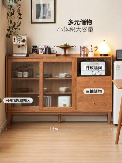 实木餐边柜中古风超薄厨房储物柜樱桃木小户型茶水柜边柜