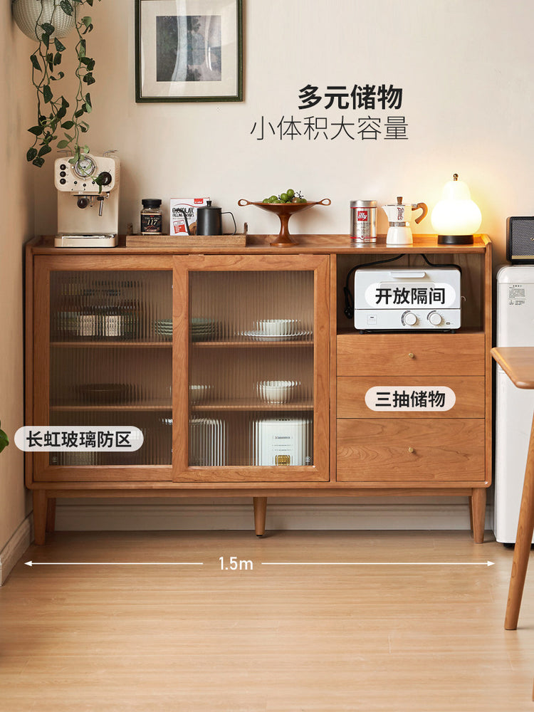 实木餐边柜中古风超薄厨房储物柜樱桃木小户型茶水柜边柜