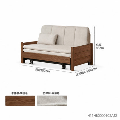 实木沙发床客厅现代简约坐卧两用橡木胡桃色折叠沙发