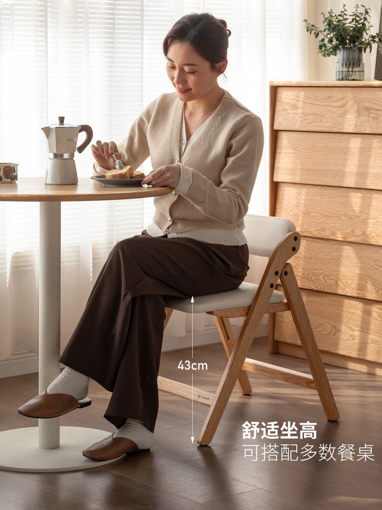 实木软包餐椅橡木休闲靠背椅餐桌椅子餐厅原木折叠椅