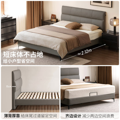 灰色真皮床现代简约主卧双人床轻奢高级头层牛皮软包床