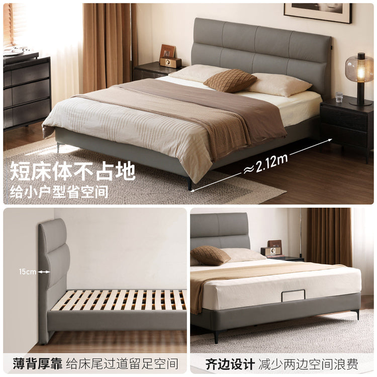 灰色真皮床现代简约主卧双人床轻奢高级头层牛皮软包床